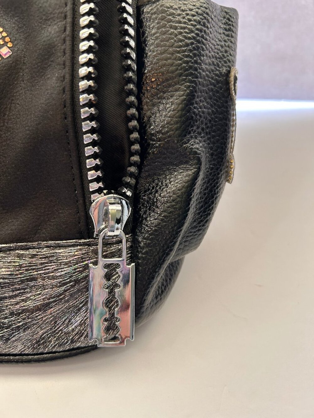 Kashilan Evil Eye Rhinestone Convertible Backpack Black Silver Shoulder Bag - Picture 6 of 16